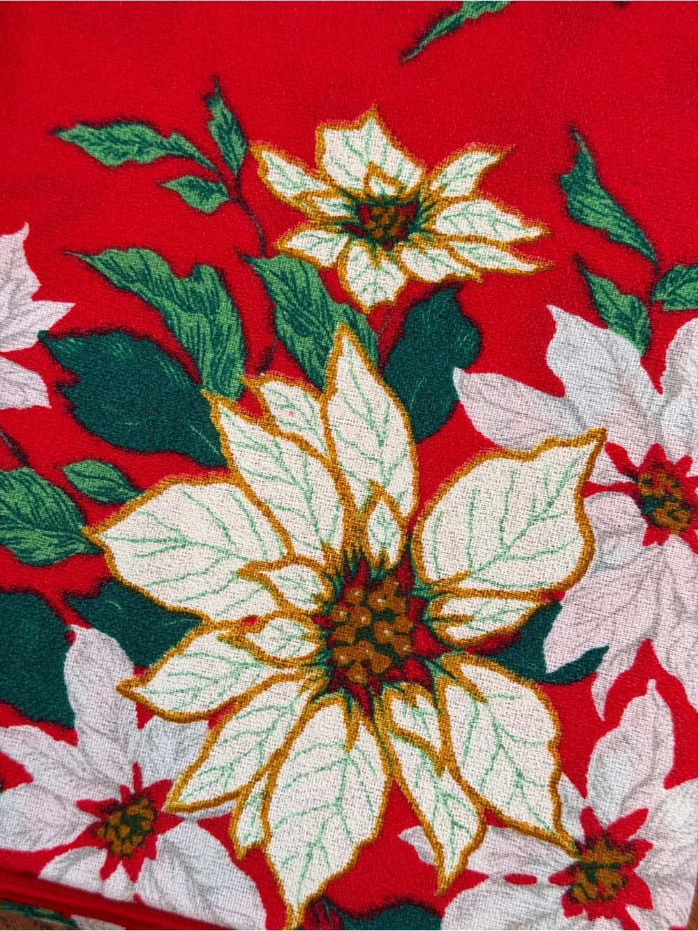 🆕Vintage 1990s Color Tone poinsettia red Christmas tablecloth 52”x52” NOS cotton